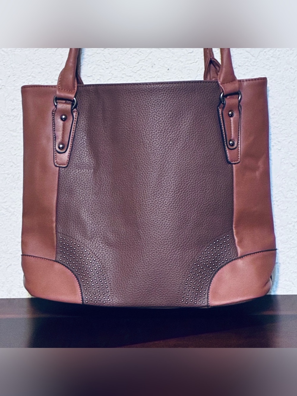 Large Two Tone Brown Tote Bag